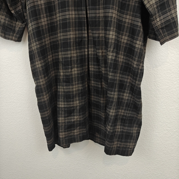 Vince Plaid Easy Pullover Cotton Dress in Military Size Small V-Neck 3/4 Sleeve - Picture 4 of 13